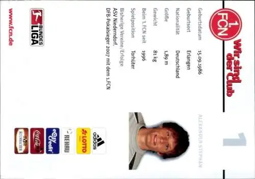 Autogrammkarte Fußballer Alexander Stephan, 1. FC Nürnberg, Autogramm