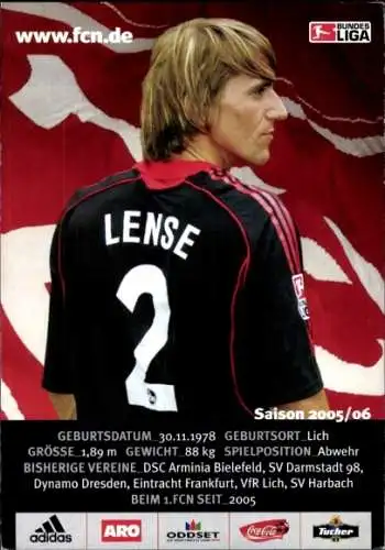 Autogrammkarte Fußballer Benjamin Lense, 1. FC Nürnberg, Autogramm