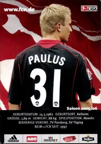 Autogrammkarte Fußballer Thomas Paulus, 1. FC Nürnberg, Autogramm