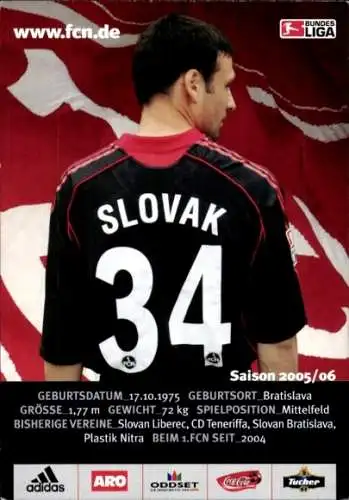 Autogrammkarte Fußballer Samuel Slovak, 1. FC Nürnberg, Autogramm
