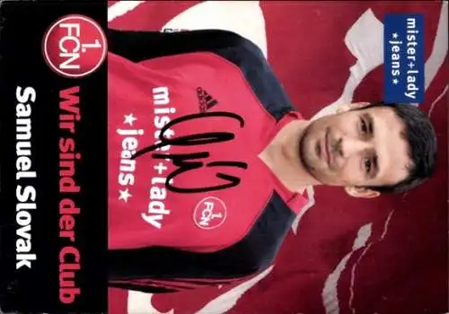 Autogrammkarte Fußballer Samuel Slovak, 1. FC Nürnberg, Autogramm