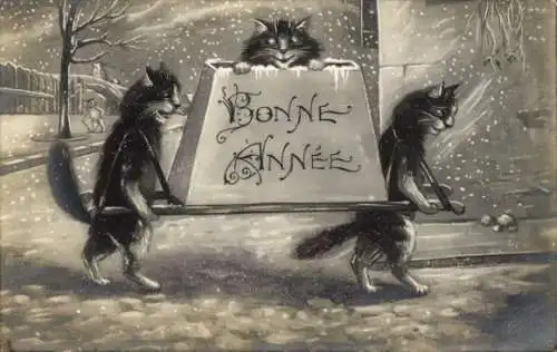 Ak Glückwunsch Neujahr, Katzen, Trage