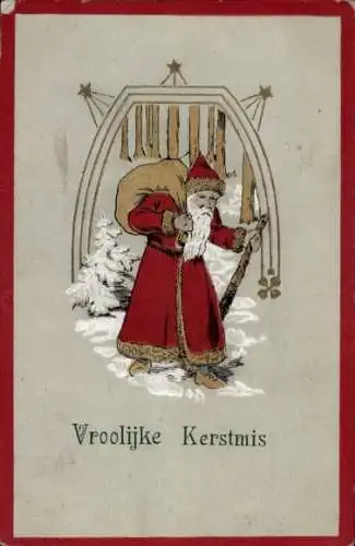 Präge Ak Glückwunsch Weihnachten, Weihnachtsmann, Sack