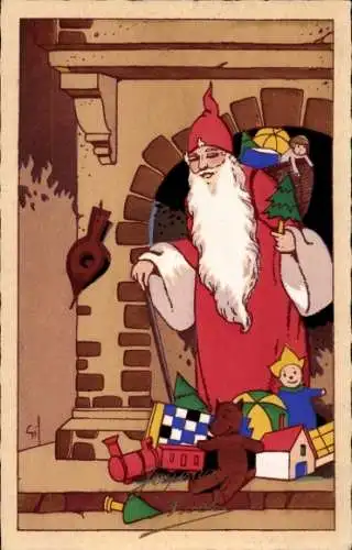 Künstler Ak Weihnachtsmann, Geschenke, Spielzeuge