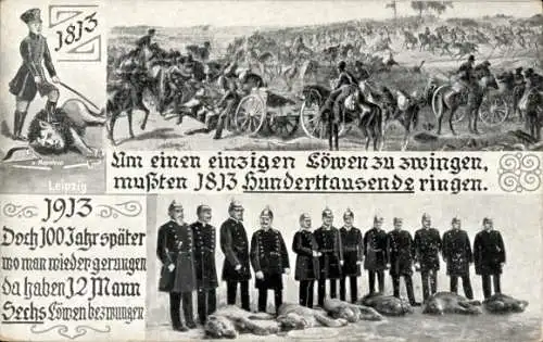 Ak Leipzig in Sachsen, Erlegte ausgebrochene Löwen, Polizisten