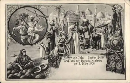 Ak Sicher wie Jold, Section Berlin, Marokko-Konferenz 2. März 1906, Erste Marokkokrise