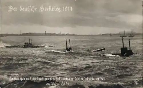 Ak Deutsche U Boote, Auftauchen und Erkundigungsfahrt an der englischen Küste, Kaiserliche Marine