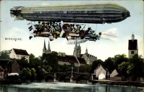 Ak Merseburg an der Saale, Teilansicht, Saale, Brücke, Schloss, Kirche