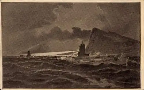 Künstler Ak Teschinsky, P., Deutsche Unterseeboote in der Straße von Gibraltar, I. WK