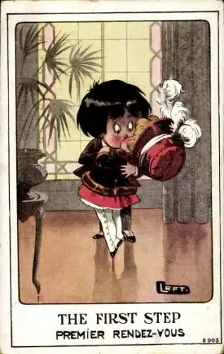 Künstler Ak Left, Kinder, Kuss