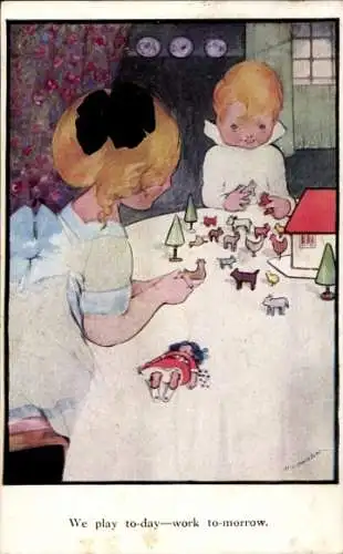 Künstler Ak Kinder, We play to-day work to-morrow