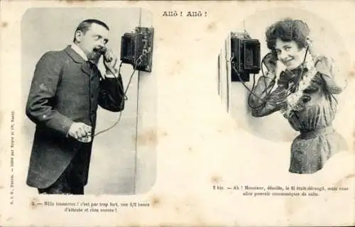 Ak Frau und Mann beim Telefonieren, Telefon, Telefonat