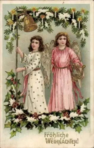 Litho Fröhliche Weihnachten, Engel, Glocken