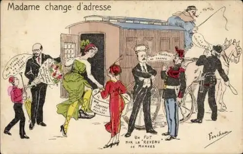 Künstler Ak Fercham, Madame change d'adresse