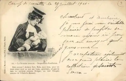 Ak Anwältin mit Baby, Gerichtsverhandlung, Emanzipation