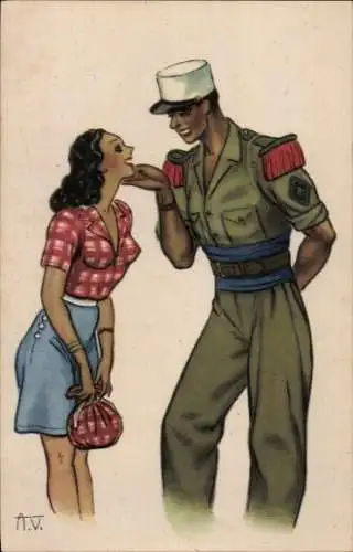 Künstler Ak Soldat in Uniform, Verliebte Frau, Liebespaar