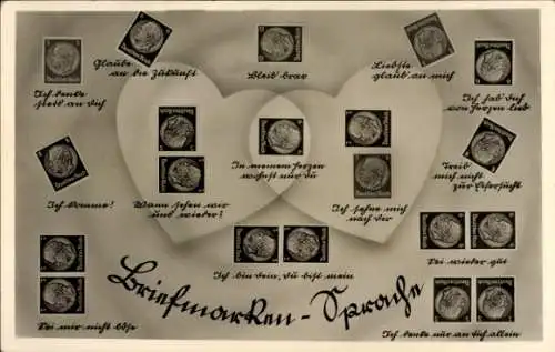 Ak Briefmarken-Sprache, Liebesbotschaft in Briefmarken