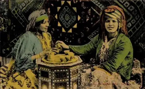 Ak arabische Frauen bei Teezeremonie