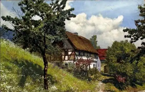 Ak Sommer und Ernte, Erzgebirgisches Bauernhaus bei Glashütte, Nenke und Ostermaier 152 2802