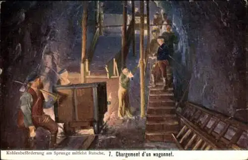 Ak Bergbau, Kohlenbeförderung am Sprunge mittelst Rutsche