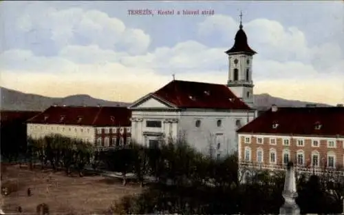 Ak Terezín Theresienstadt Region Aussig, Kostel a hlavní stráž, historische Architektur, Lands...