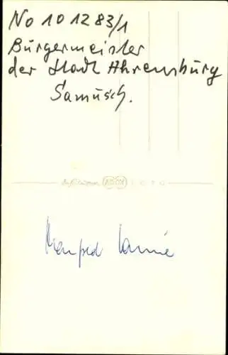 Foto Politiker Manfred Samusch, Oberbürgermeister der Stadt Ahrensburg, Autogramm