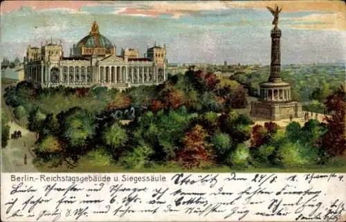 Litho Berlin Mitte, Reichstagsgebäude, Siegessäule