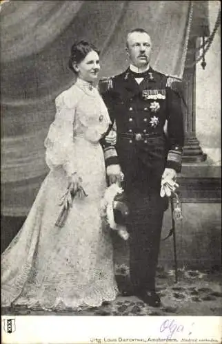 Ak Königin Wilhelmina der Niederlande mit Prinz Hendrik, Uniform