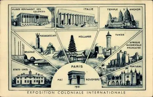 Ak Paris, Weltausstellung 1931, Italien, Tunesien, Portugal, Tempel von Angkor