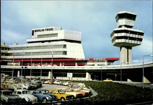 Ak Berlin Reinickendorf Tegel, Flughafen, Parkplatz, Tower, VW Käfer