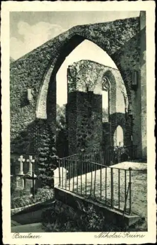 Ak Bautzen in der Oberlausitz, Nikolai Ruine, Mauerreste,  Architektur, Grabsteine