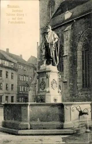 Ak Bautzen in der Oberlausitz, Denkmal Johann Georg I. auf dem Fleischmarkt