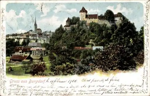 Ak Burgdorf Kanton Bern, Schloss  Stadtansicht, farbige , Jahr 1900