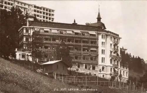 Ak Leysin Kanton Waadt, Hotel Les Frênes, Chalet-Stil, Alpensicht, nmotiv
