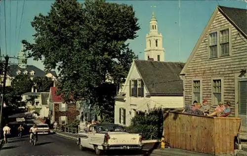 Ak Provincetown Cape Cod Massachusetts USA, Bradford Street, Town Hall, Church Steeple, alte Cape