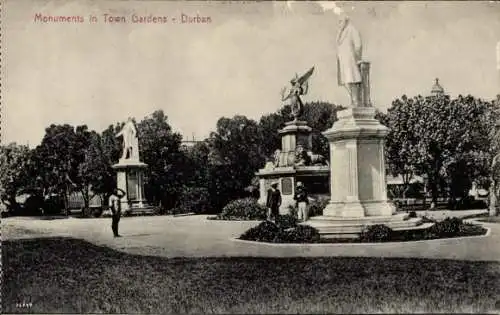 Ak Durban Südafrika, Denkmal, Stadtgärten, Statuen, Grünanlage