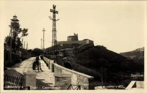 Ak Genova Genua Liguria, Blick auf Righi Castellaccio, alte Festung, von der Straße aus