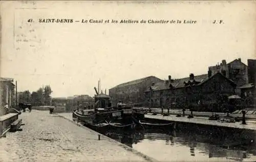 CPA Île Saint Denis Seine Saint Denis, Le Canal et les Ateliers du Chantier de la Loire