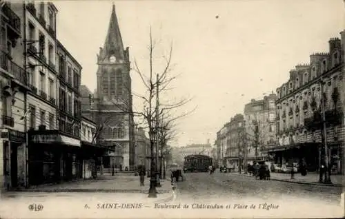 CPA Île Saint Denis Seine Saint Denis, Boulevard de Châteaudun et Place de l'Eglise