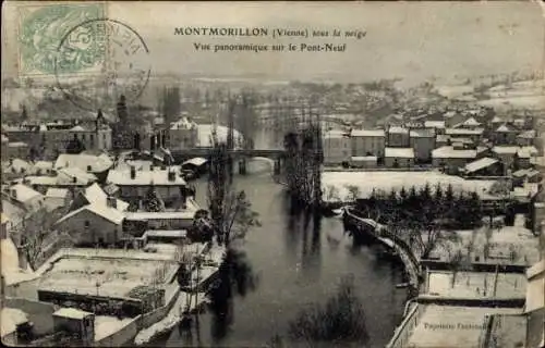 Ak Montmorillon Vienne, Schneelandschaft, Panorama, Pont-Neuf, Stadtansicht, Vienne