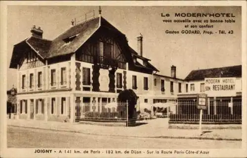 Ak Joigny Yonne, Modern'Hotel, Restaurant, Ecke, Französisch, Gaston Godard