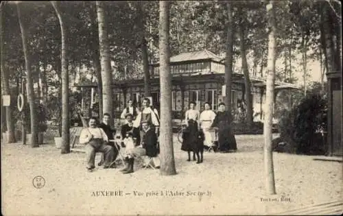 Ak Auxerre Yonne, Menschen in Park, Gebäude im Hintergrund, Bäume,  Szene