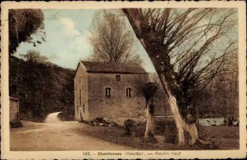 Ak Chantonnay Vendée, Moulin Neuf, Gebäude, Weg, Baum, Wasseransicht