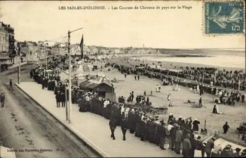 Ak Les Sables d'Olonne Vendée, Les Courses de Chevaux de pays sur la Plage