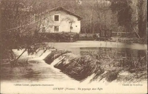 Ak Civray Vienne, Haus am Wasser, Landschaft, Vienne, unaufgeregter Naturblick