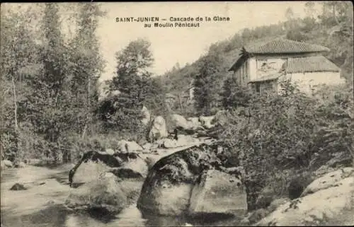 Ak Saint Junien Haute Vienne, Cascade de la Glane au Moulin Penicaut