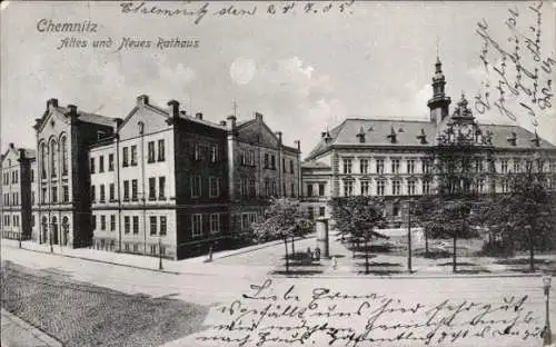 Ak Chemnitz in Sachsen, Altes und Neues Rathaus,  Architektur,  aus 1905