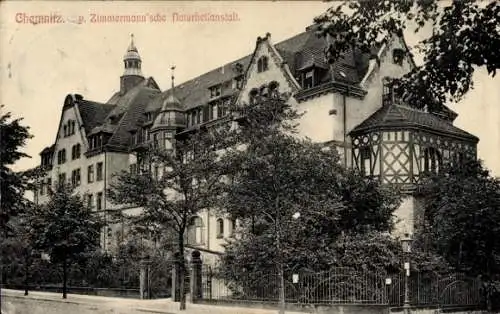 Ak Chemnitz in Sachsen,  Zimmermann'sche Naturheilanstalt, Gebäude mit Bäumen