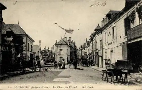 Ak Bourgueil Indre et Loire, Straße, Gebäude, Pferde und Wagen,  Atmosphäre