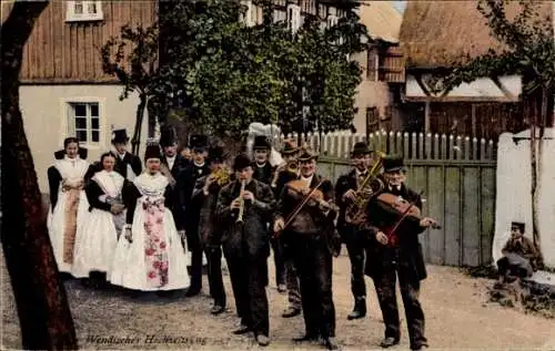 Ak Wendischer Hochzeitszug, Gruppe in Tracht, Musiker